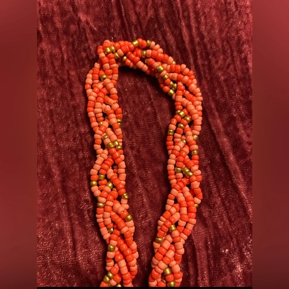 🏝️ Braided Coral Seed Bead 36” Necklace #9263 - Picture 2 of 6
